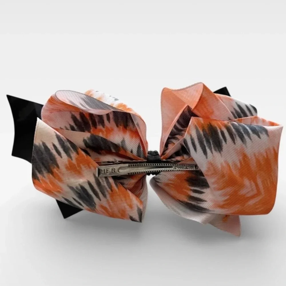 JoJo Siwa Halloween Bat‎ Wing Hair Bow Orange Black Ikat Glitter Alligator Clip